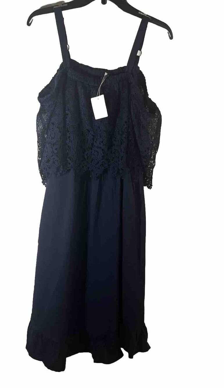 Bloomchic Women’s Navy Blue Cami A-line Mid Dress Size 12 Coastal Whimsigoth